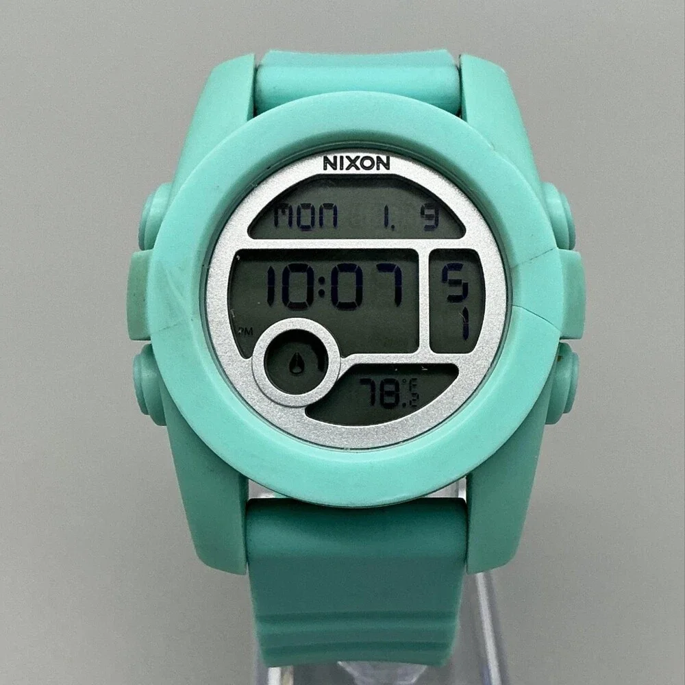 Nixon The Unit 40 Mens Watch 43mm Gray Digital Dial Green 100m New Battery